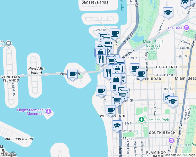 map of restaurants, bars, coffee shops, grocery stores, and more near 1662 Lincoln Court in Miami Beach