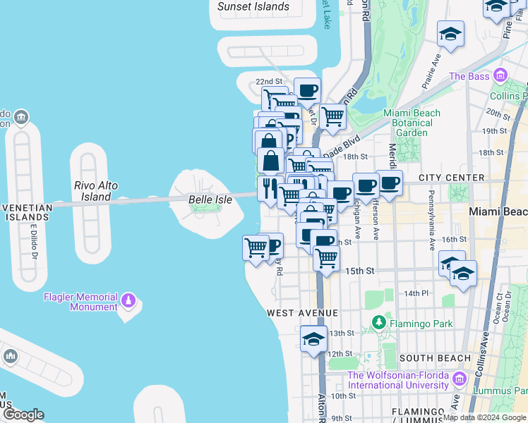 map of restaurants, bars, coffee shops, grocery stores, and more near 1662 Lincoln Court in Miami Beach