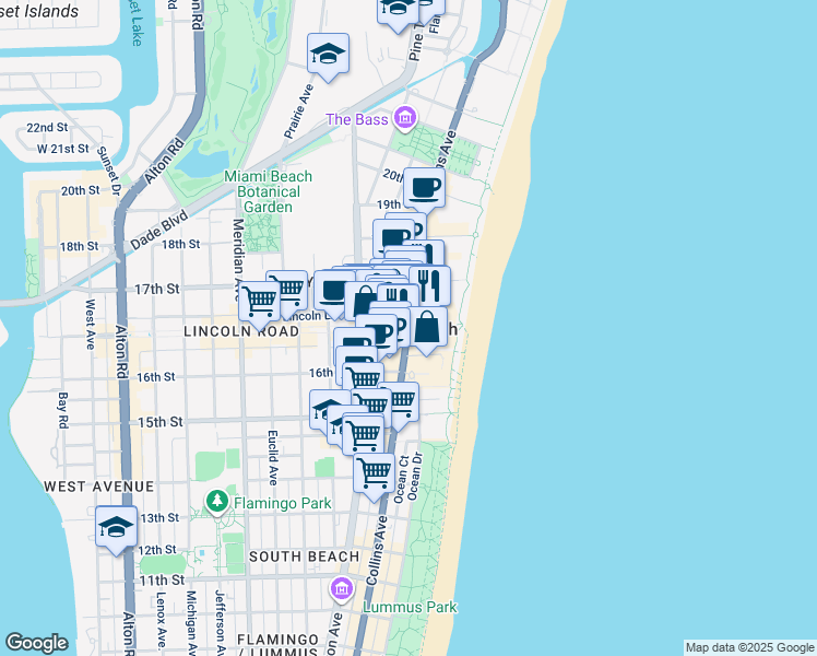 map of restaurants, bars, coffee shops, grocery stores, and more near in Miami Beach