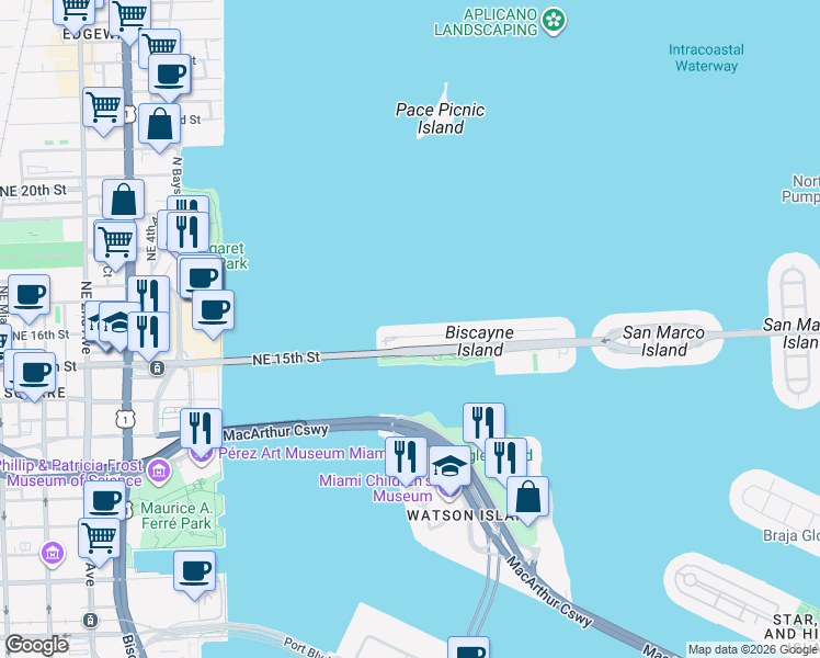map of restaurants, bars, coffee shops, grocery stores, and more near 861 North Venetian Drive in Miami Beach