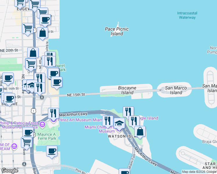 map of restaurants, bars, coffee shops, grocery stores, and more near 861 North Venetian Drive in Miami Beach
