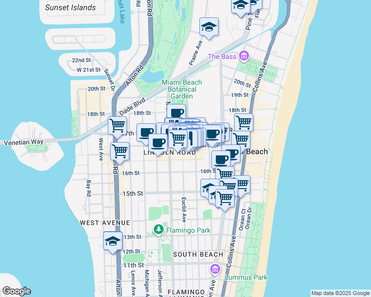 map of restaurants, bars, coffee shops, grocery stores, and more near 603 Lincoln Road in Miami Beach