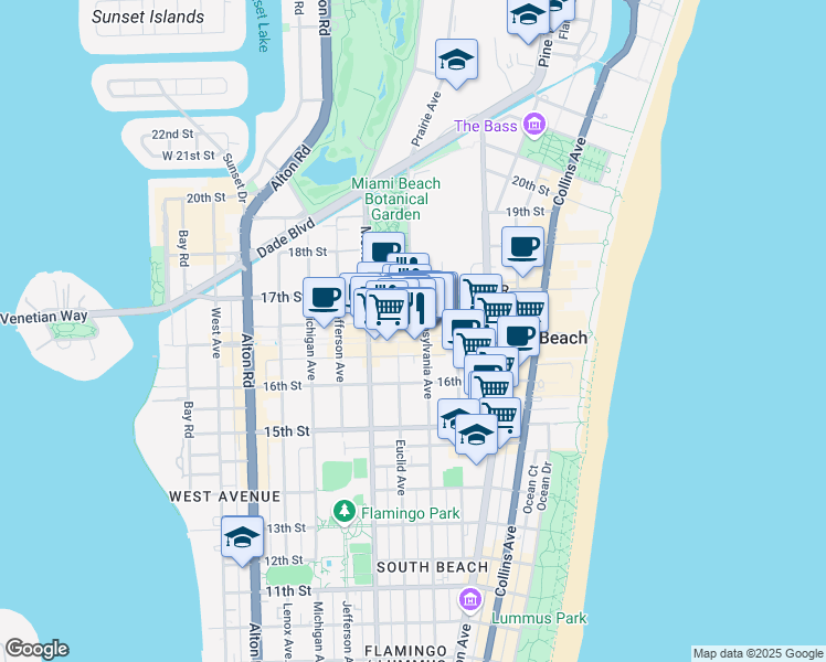 map of restaurants, bars, coffee shops, grocery stores, and more near 603 Lincoln Road in Miami Beach