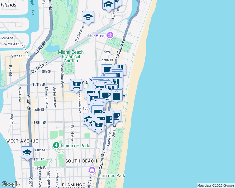 map of restaurants, bars, coffee shops, grocery stores, and more near 41 Lincoln Road in Miami Beach