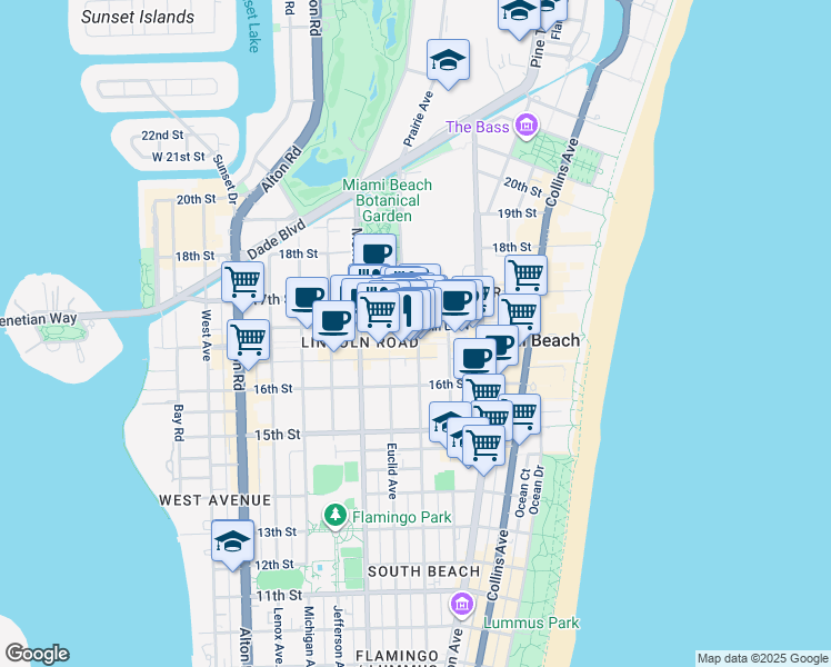 map of restaurants, bars, coffee shops, grocery stores, and more near 603 Lincoln Road in Miami Beach