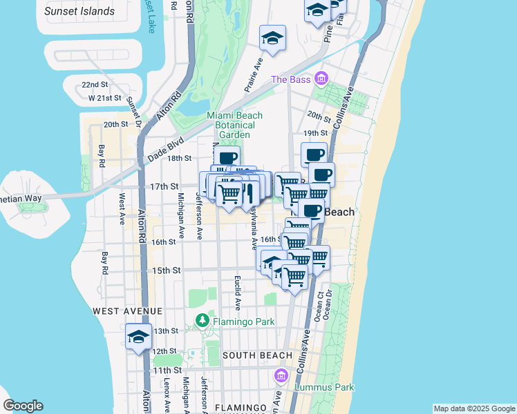 map of restaurants, bars, coffee shops, grocery stores, and more near 603 Lincoln Road in Miami Beach