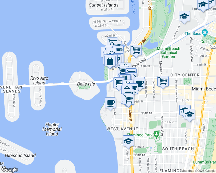 map of restaurants, bars, coffee shops, grocery stores, and more near 1662 Lincoln Court in Miami Beach