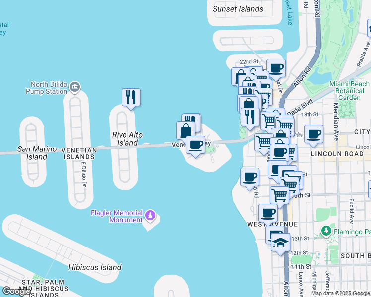 map of restaurants, bars, coffee shops, grocery stores, and more near in Miami Beach