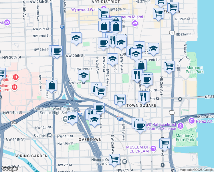 map of restaurants, bars, coffee shops, grocery stores, and more near 207 Northwest 16th Street in Miami