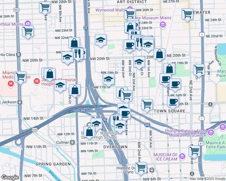 map of restaurants, bars, coffee shops, grocery stores, and more near 1682 Northwest 4th Avenue in Miami