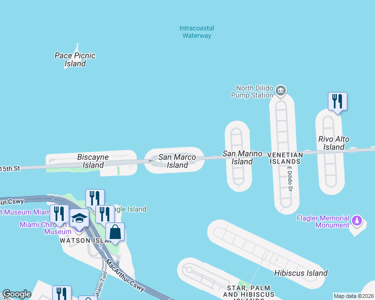 map of restaurants, bars, coffee shops, grocery stores, and more near in Miami