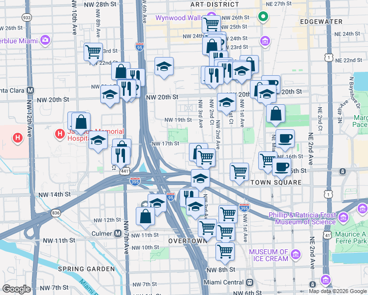 map of restaurants, bars, coffee shops, grocery stores, and more near 1682 Northwest 4th Avenue in Miami