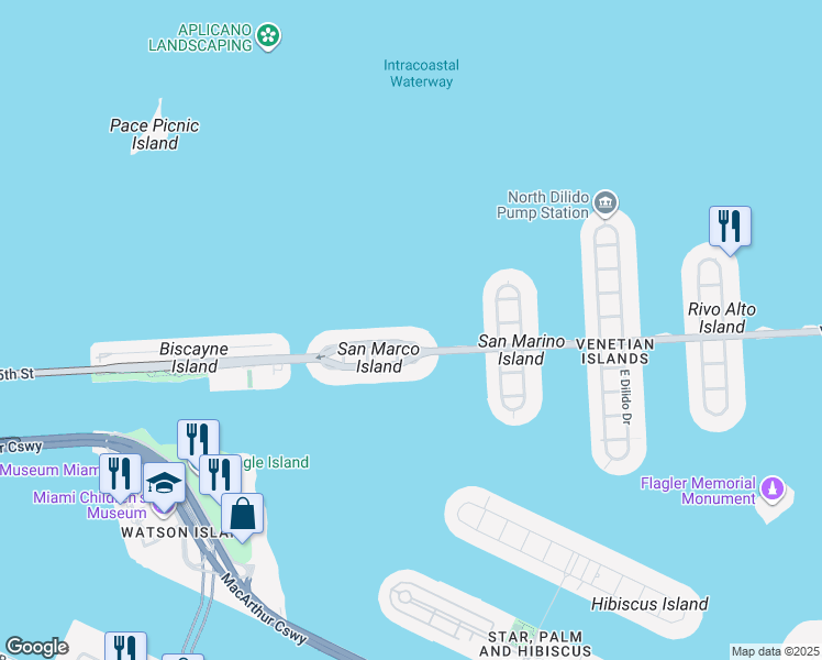 map of restaurants, bars, coffee shops, grocery stores, and more near in Miami