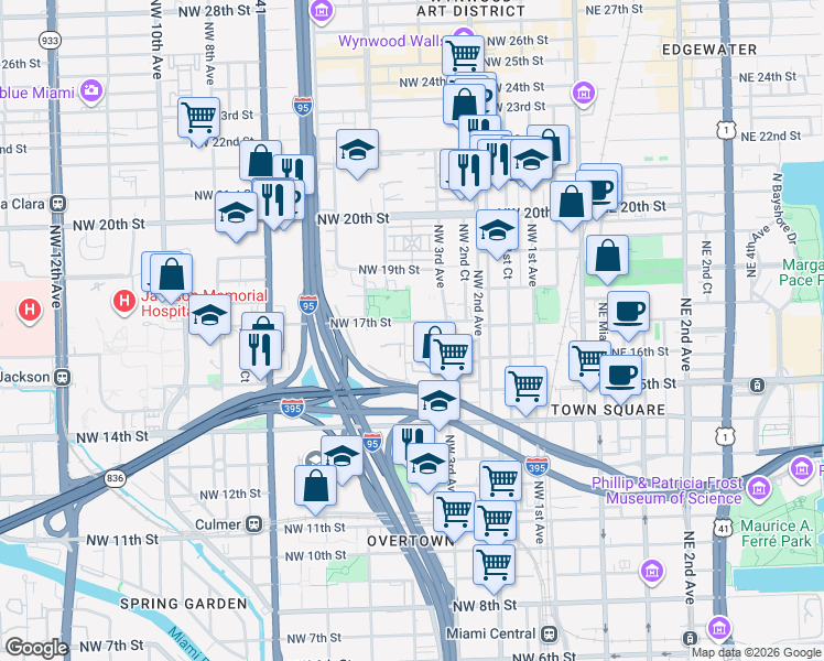 map of restaurants, bars, coffee shops, grocery stores, and more near 1699 Northwest 4th Avenue in Miami