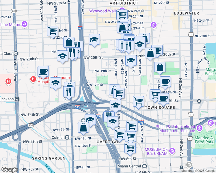 map of restaurants, bars, coffee shops, grocery stores, and more near 1682 Northwest 4th Avenue in Miami