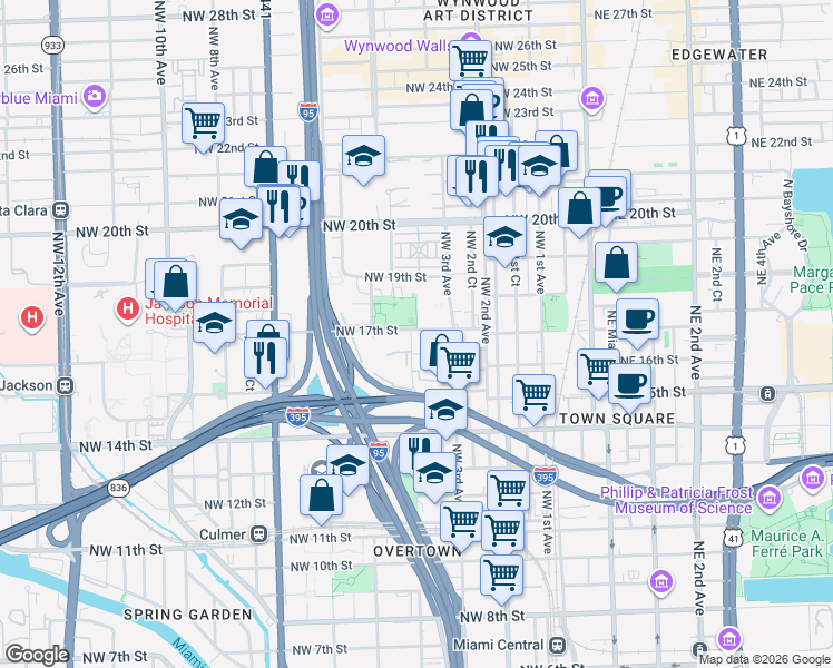 map of restaurants, bars, coffee shops, grocery stores, and more near 1682 Northwest 4th Avenue in Miami