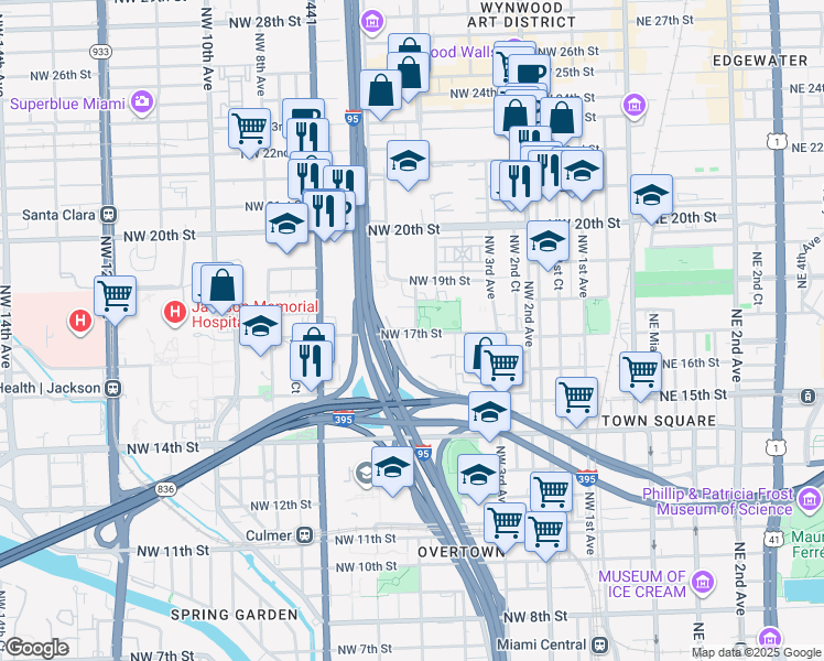 map of restaurants, bars, coffee shops, grocery stores, and more near 1780 Northwest 5 Avenue in Miami