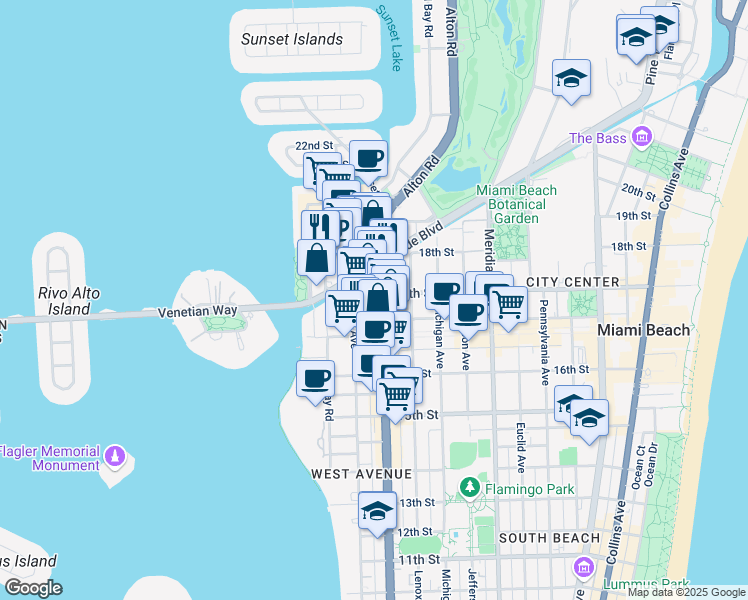 map of restaurants, bars, coffee shops, grocery stores, and more near 1231 17th Street in Miami Beach