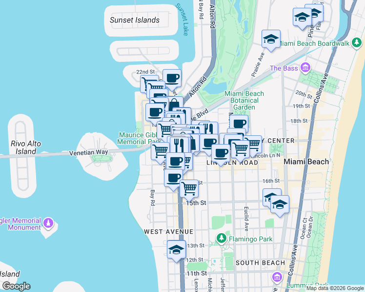 map of restaurants, bars, coffee shops, grocery stores, and more near 1720 Lenox Avenue in Miami Beach