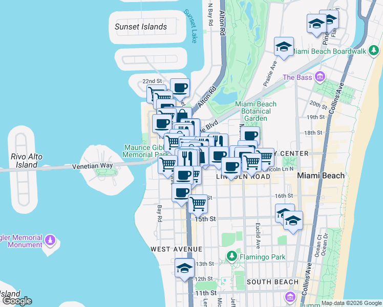 map of restaurants, bars, coffee shops, grocery stores, and more near 1720 Lenox Avenue in Miami Beach