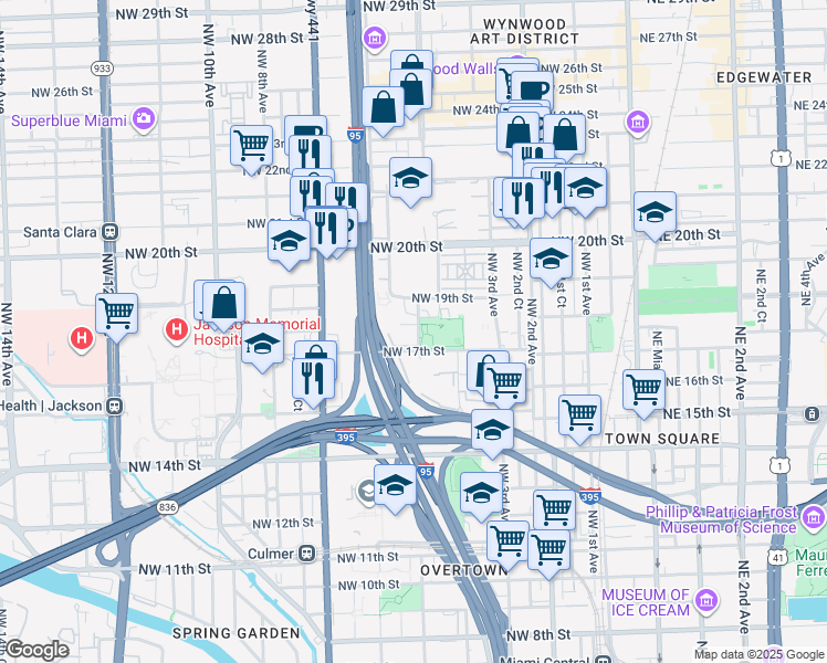map of restaurants, bars, coffee shops, grocery stores, and more near 1780 Northwest 5 Avenue in Miami