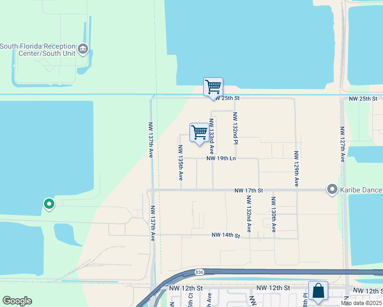 map of restaurants, bars, coffee shops, grocery stores, and more near 13625 Northwest 19th Lane in Miami