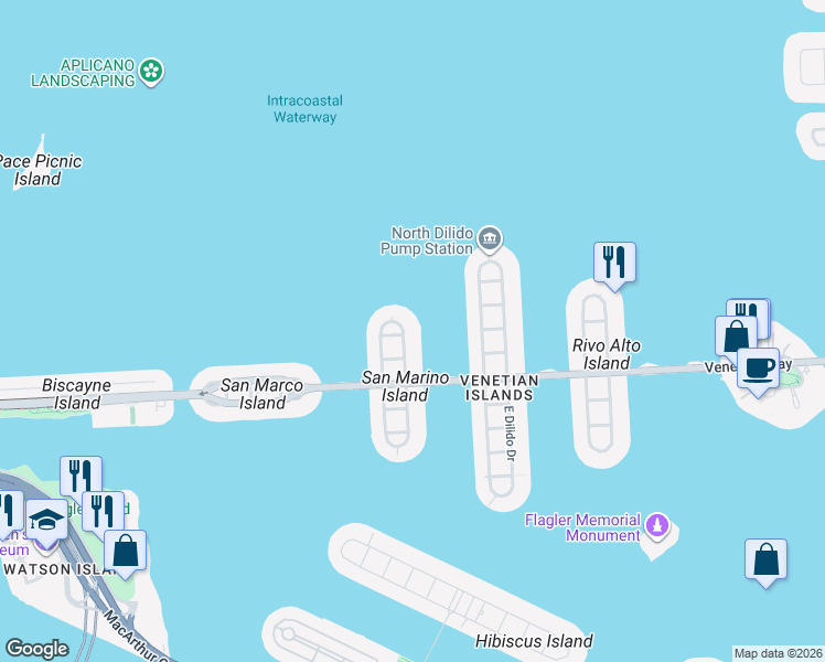 map of restaurants, bars, coffee shops, grocery stores, and more near in Miami Beach