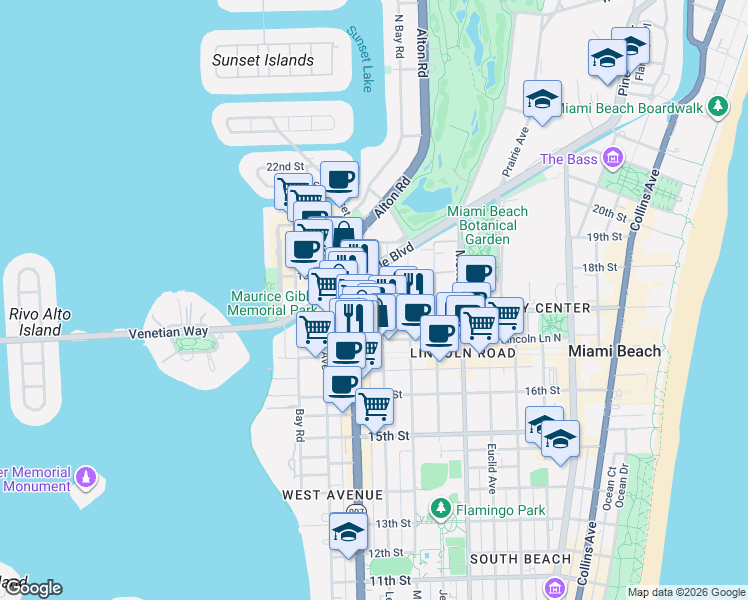 map of restaurants, bars, coffee shops, grocery stores, and more near 1720 Lenox Avenue in Miami Beach