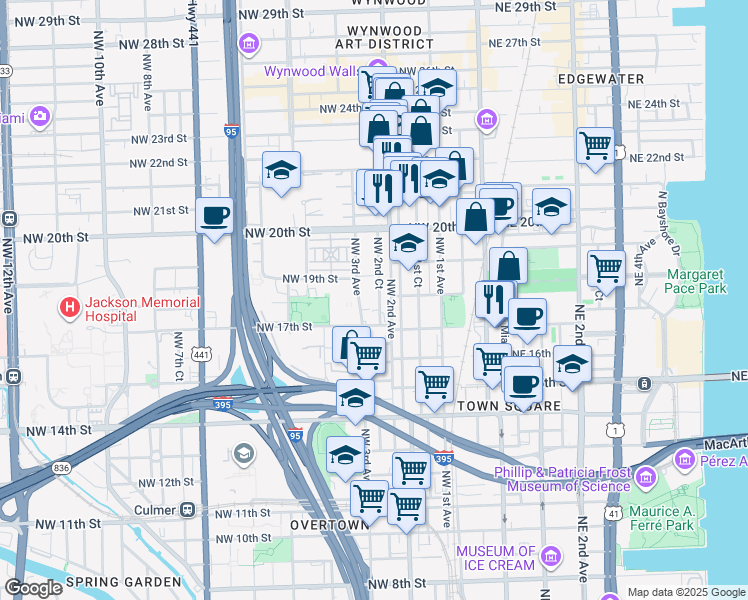 map of restaurants, bars, coffee shops, grocery stores, and more near 1756 Northwest 2nd Court in Miami