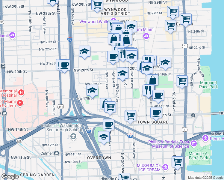 map of restaurants, bars, coffee shops, grocery stores, and more near 1746 Northwest 2nd Court in Miami