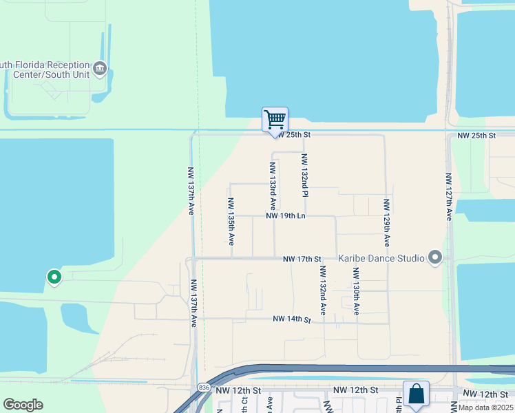 map of restaurants, bars, coffee shops, grocery stores, and more near 13625 Northwest 19th Lane in Miami