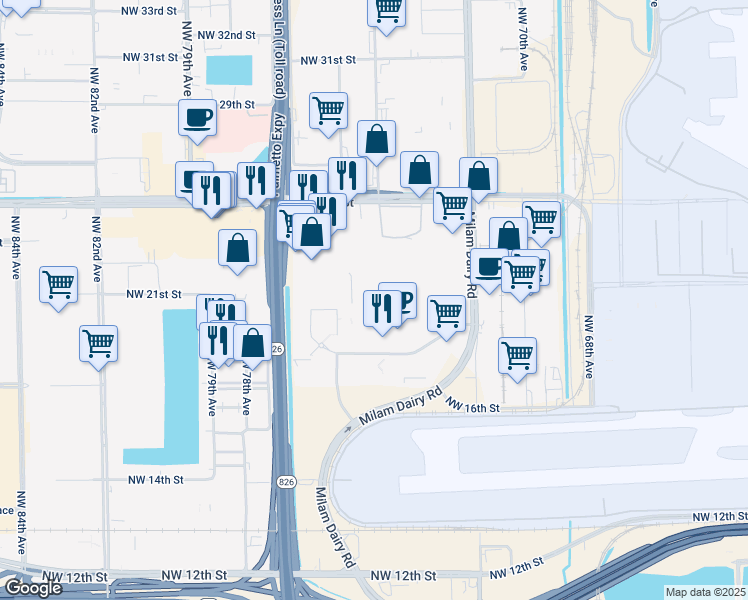 map of restaurants, bars, coffee shops, grocery stores, and more near in Miami