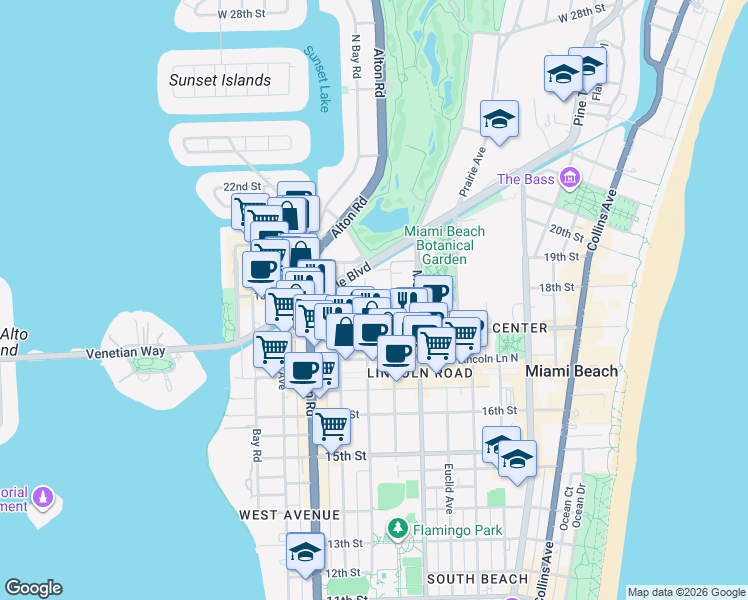 map of restaurants, bars, coffee shops, grocery stores, and more near 1810 Michigan Avenue in Miami Beach