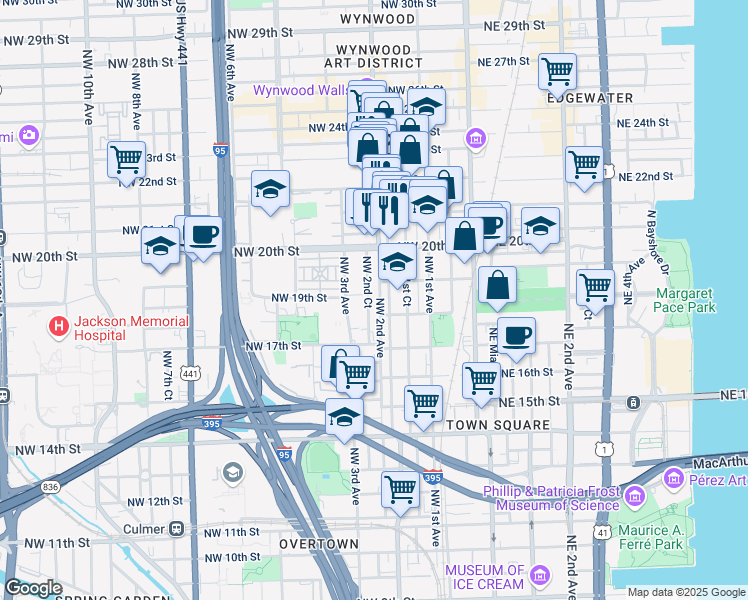 map of restaurants, bars, coffee shops, grocery stores, and more near 1919 Northwest 2nd Court in Miami
