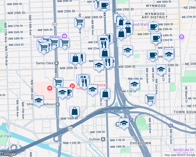 map of restaurants, bars, coffee shops, grocery stores, and more near 724 Northwest 19th Street in Miami