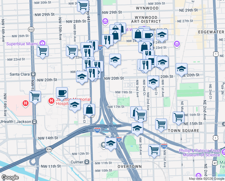 map of restaurants, bars, coffee shops, grocery stores, and more near 1945 Northwest 5th Place in Miami