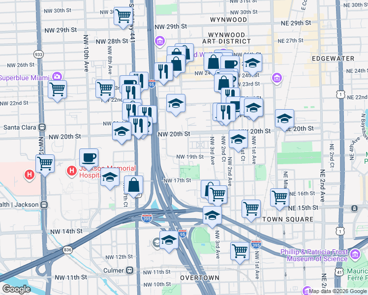 map of restaurants, bars, coffee shops, grocery stores, and more near 1945 Northwest 5th Place in Miami