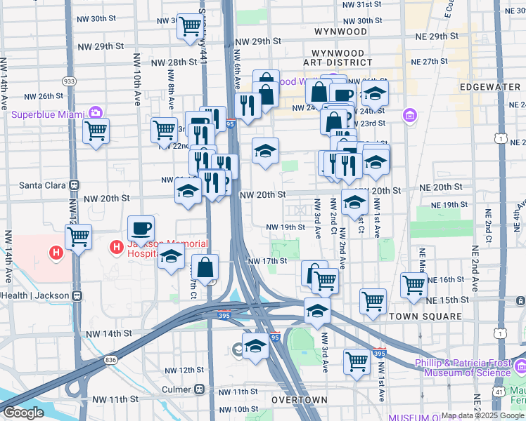 map of restaurants, bars, coffee shops, grocery stores, and more near 1945 Northwest 5th Place in Miami