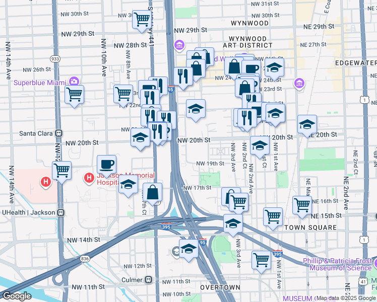 map of restaurants, bars, coffee shops, grocery stores, and more near 1945 Northwest 5th Place in Miami