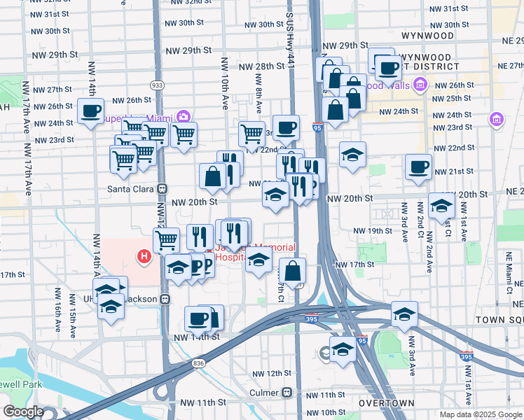 map of restaurants, bars, coffee shops, grocery stores, and more near 710 Northwest 20th Street in Miami