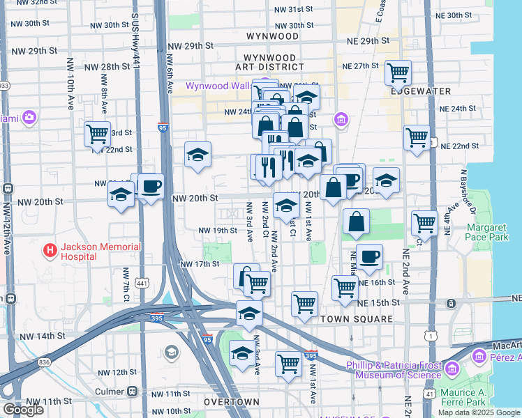 map of restaurants, bars, coffee shops, grocery stores, and more near 1919 Northwest 2nd Court in Miami