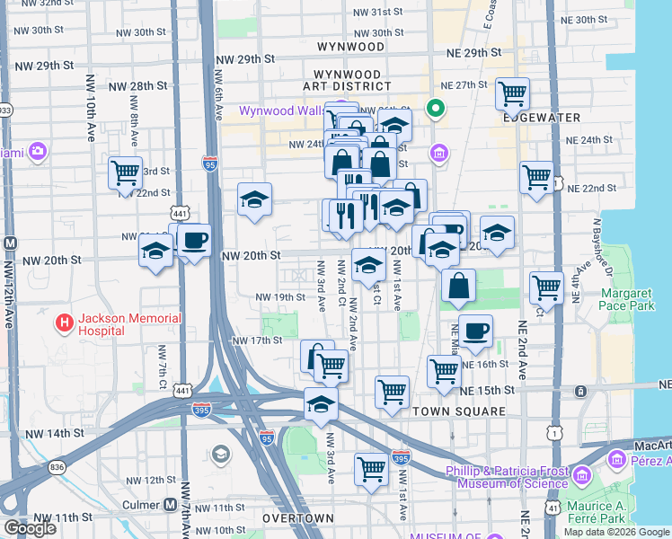 map of restaurants, bars, coffee shops, grocery stores, and more near 1919 Northwest 2nd Court in Miami