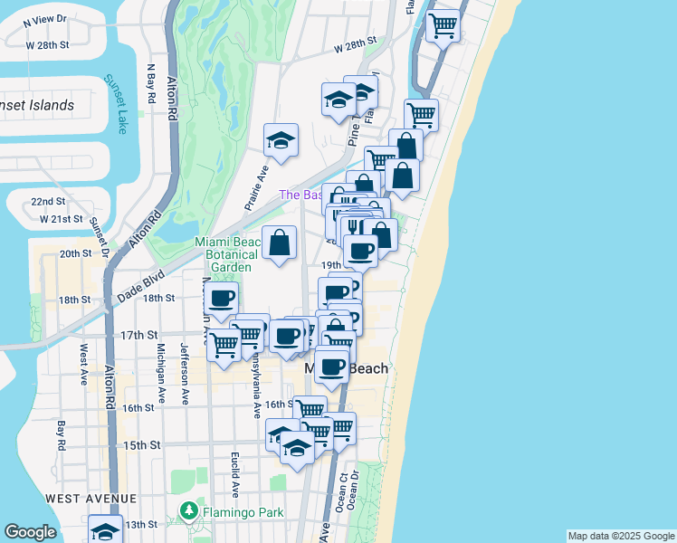 map of restaurants, bars, coffee shops, grocery stores, and more near 1925 Liberty Avenue in Miami Beach