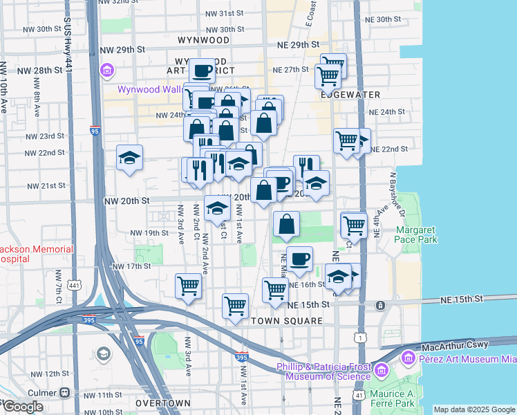 map of restaurants, bars, coffee shops, grocery stores, and more near in Miami