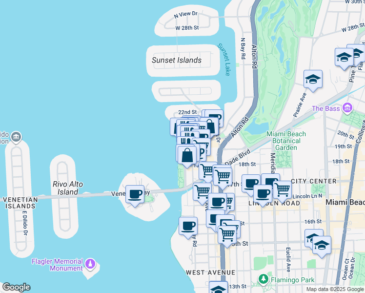 map of restaurants, bars, coffee shops, grocery stores, and more near in Miami Beach