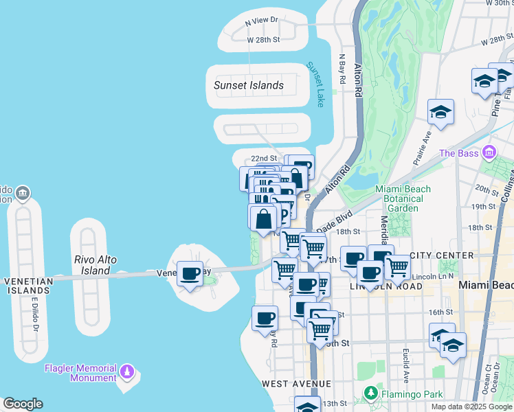 map of restaurants, bars, coffee shops, grocery stores, and more near in Miami Beach