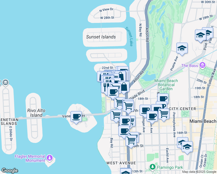 map of restaurants, bars, coffee shops, grocery stores, and more near 1418 20th Street in Miami Beach