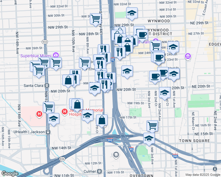 map of restaurants, bars, coffee shops, grocery stores, and more near 2010 Northwest 6th Street in Miami