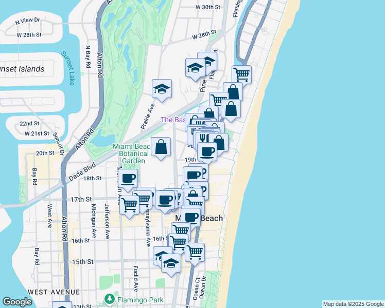 map of restaurants, bars, coffee shops, grocery stores, and more near 1925 Liberty Avenue in Miami Beach