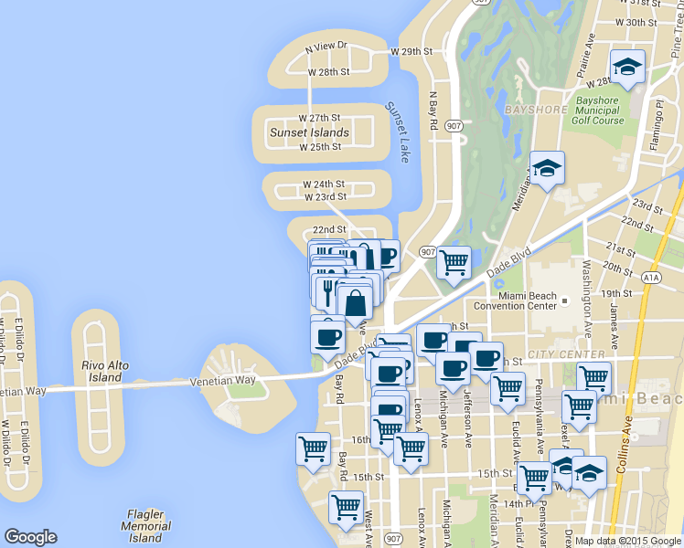map of restaurants, bars, coffee shops, grocery stores, and more near 1418 20th Street in Miami Beach